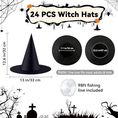 Halloween Witch Hats Hanging Decor Set - 24 Black Flame-Retardant Costumes
