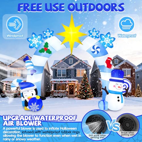 Christmas Blue Snowman Penguin Archway Inflatable - 16FT Winter Holiday Decor with LED Lights - Variation: Blue Snowman Penguin Archway