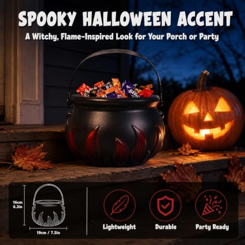 Halloween Plastic Cauldron Bucket - 8-Inch Witch Pot Candy Bowl for Trick or Treat