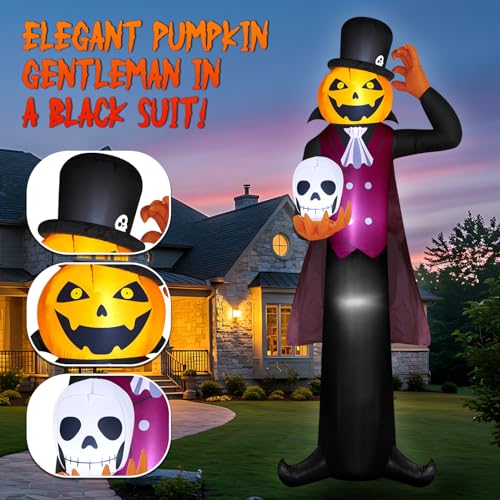 12FT Outdoor Halloween Inflatable Pumpkin Ghost Vampire with LED Lights - Spooky Yard Decoration