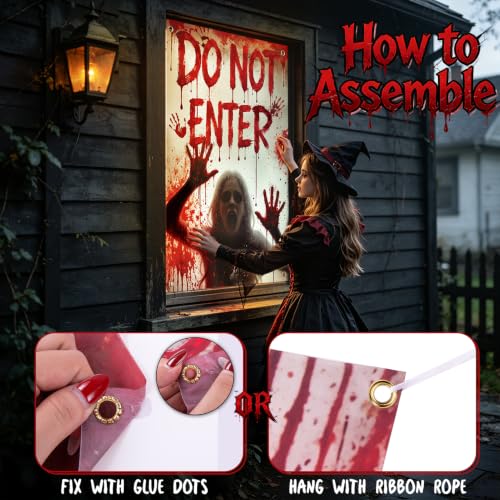 Red Bloody Halloween Window Cover - Creepy Haunted House Decor, 47.2 x 31.5 Inch, 2 Pack