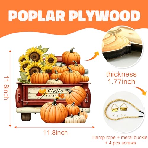 Hello Autumn Harvest Car Welcome Sign - Fall Porch Door Wooden Decor with Pumpkins - Seasonal Farmhouse Style - Variation: Hello Autumn3