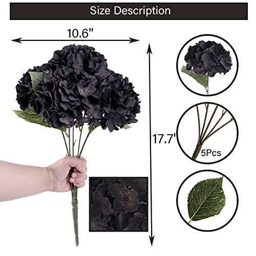 Black Artificial Hydrangea Flower Bouquets - 2 Pcs, 5 Heads Each, Home & Wedding Decor