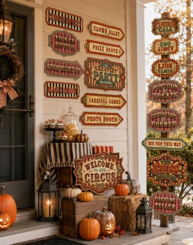 Halloween Creepy Circus Wall Decor Set - 20pcs Haunted Carnival Signs