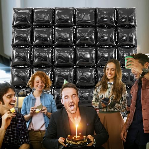 Black Square Foil Balloon Wall Kit - 36pcs Backdrop for Celebrations & Events - Variation: Black