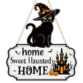 Large Black Cat Halloween Door Wreath Wooden Front Door Sign Haunted Home Decor
