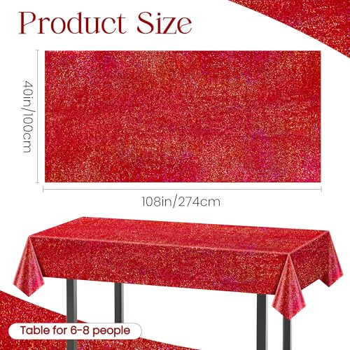 Red Holographic Tablecloths 40 x 108 Inches - 4 Pack Iridescent Plastic Holiday Decor
