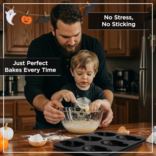 Large Skull Baking Pan - 6 Cup Non-Stick Metal Muffin & Pizza Pan