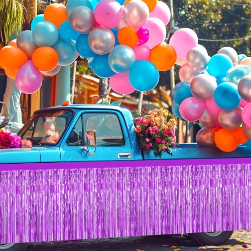 Purple Foil Fringe Tinsel Table Skirt - 2 Pack for Rectangular Tables Party Decoration