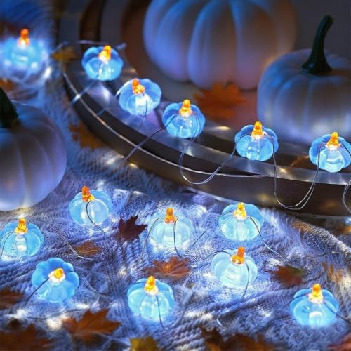 Blue Pumpkin String Lights - 2 Pcs Fall Thanksgiving Decor 6.5 ft - Variation: Blue / Pumpkin