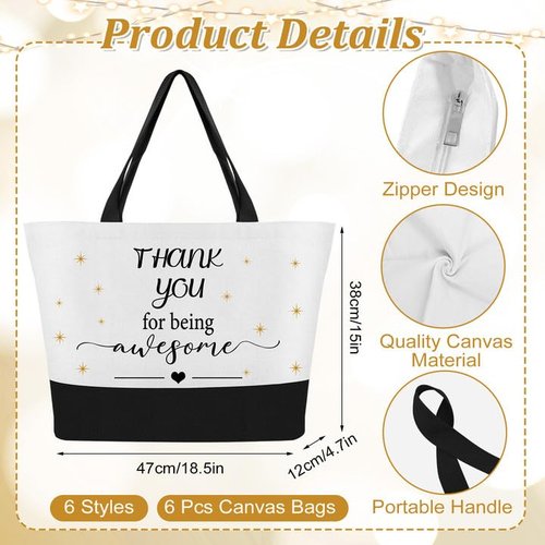 IANFEPH 12 Pcs Thank You Canvas Tote Bag for Women Mother's Day Gifts Bags Inspirational Makeup Bag with Zipper Employee Appreciation Tote Bags for Mom Nurse Teacher Lady Team Coworker