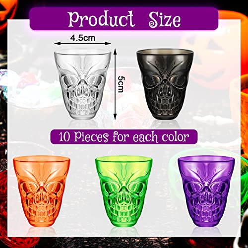 50Pcs Halloween Skull Shot Glasses Bulk Clear Impact-Resistant 55ml Disposable