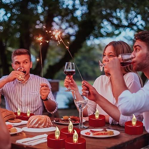 Flameless LED Tea Light Candles Bulk 24 Pack Red Flickering Battery Operated