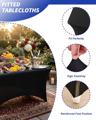 Black Fitted Spandex Table Cover for 4ft Tables - Pack of 3 - Rectangular
