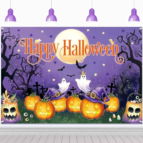 8x6ft Halloween Backdrop Banner Purple Spooky Ghost Pumpkin Photo Wall Decor - Variation of THIS listing