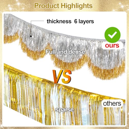 Gold Silver Foil Fringe Banner Set - 6.5 Ft Layered Tassel Garland for Party Decorations - Variation of THIS listing