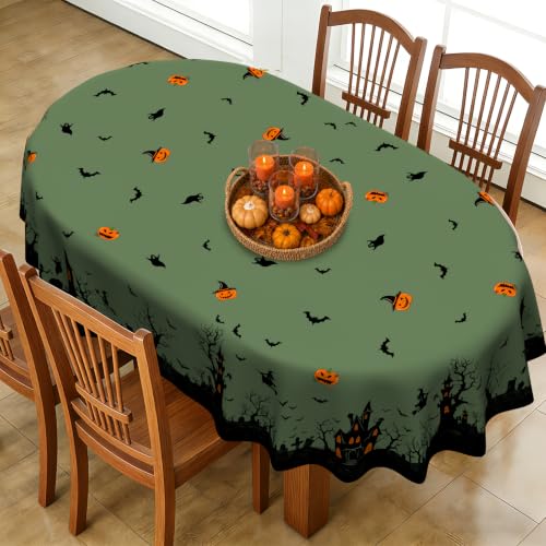 Halloween Oval Tablecloth 54x72 Inches Spider Web Pumpkin Water-Resistant Decor