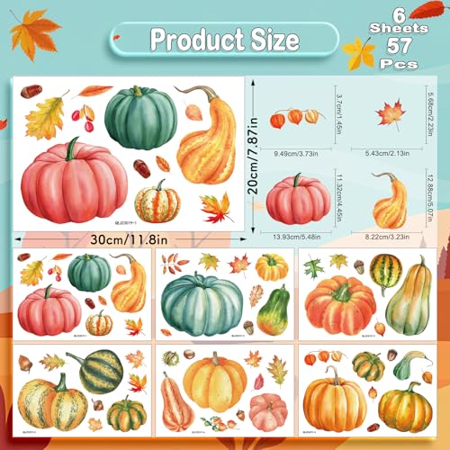 Fall Pumpkin Window Clings - 6 Sheets, 57 Pieces Autumn Decor - Variation of THIS listing