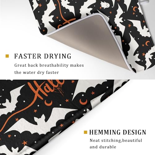 Halloween Drying Mat for Kitchen Counter 18x24 Inches Bat Design - Spooky Bat Dish Pad with Absorbent Microfiber