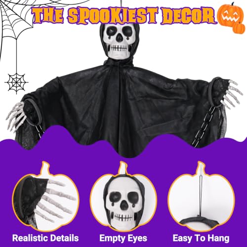 Halloween Hanging Ghosts with Chains - Chain Style Grim Reaper Decorations, 3 Pack