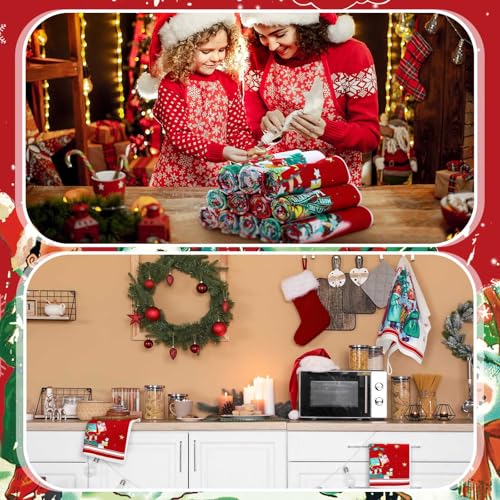 Christmas Kitchen Towels Set - 12 Pack Holiday Dish Towels for Housewarming Gift