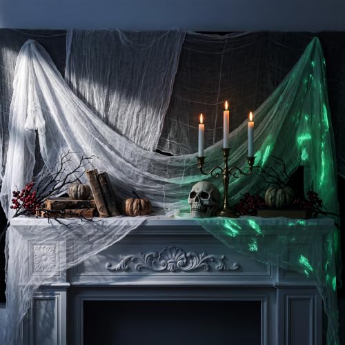 Glow in the Dark Creepy Cloth Halloween Decoration 6 Pcs White & Green 85" x 197"