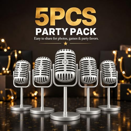 5PCS Silver Retro Microphone Prop Fake Vintage Microphone Set for Parties