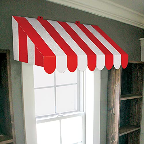 3D Red & White Striped Wall Awnings - Pack of 2 Decorative Storefront Decorations