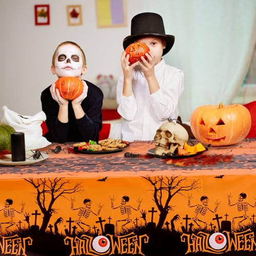 Halloween Pumpkins Tablecloth Set - 54x108 Inch Disposable Plastic Table Cover with Banner - 3 Styles