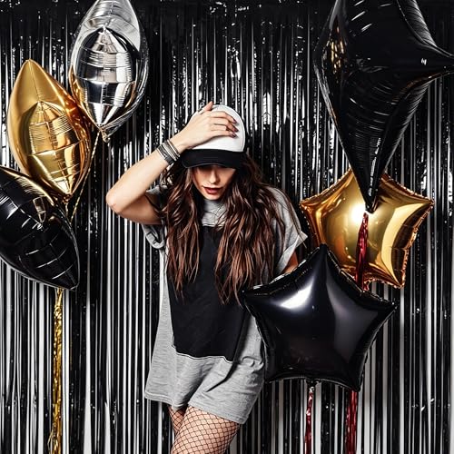 Black Foil Curtain Streamer Set - 8 Pack Halloween Party Decorations - 3.28 x 7.05 ft