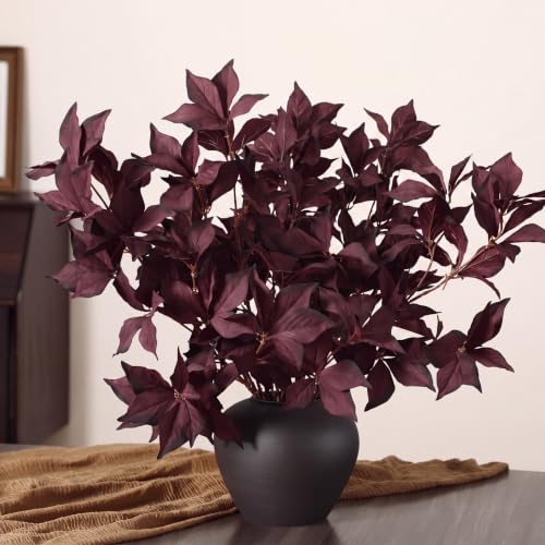 Artificial Autumn Eucalyptus Leaves Stem - Fall Decor, Burgundy, 6 Pack