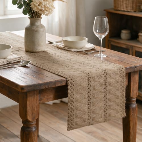Farmhouse Linen Woven Table Runner 12x48 Inch - Durable Home Decor