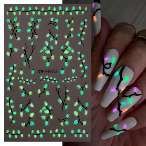 Christmas Nail Stickers 07 - 3D Glow in The Dark Light Strips & Star Decals