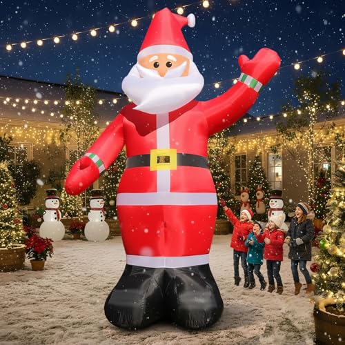 10 FT Inflatable Santa Claus Christmas Decoration with LED Lights - Outdoor Yard Holiday Decor - FunFanso
