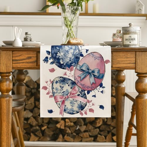 Easter Floral Table Runner 13x108 Inch Blue Pink Seasonal Kitchen Decor