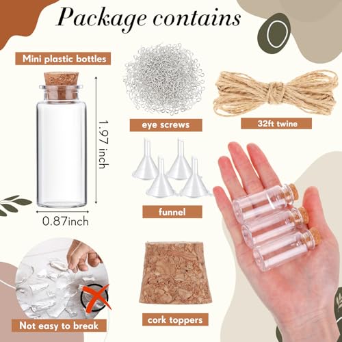 50 Packs 15ml Mini Plastic Bottles with Corks, Eye Screws & Funnels - DIY Craft Supplies