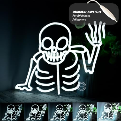 Skull Neon Sign Halloween Decoration LED Skeleton Wall Light - Cold White