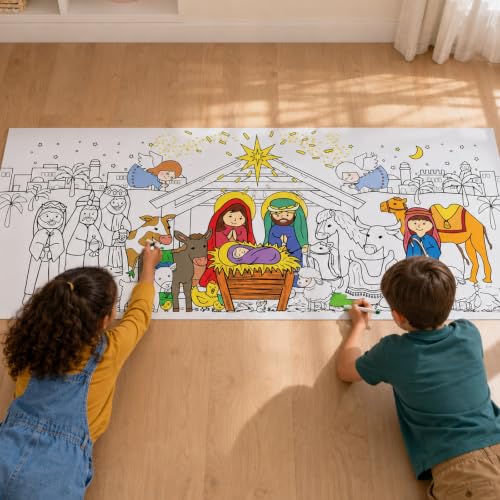 Jesus Nativity Scene Coloring Poster & Tablecloth - Christmas Holiday Decor