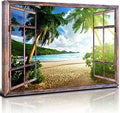 Large Tropical Beach Canvas Wall Art - Ocean Sunset Palm Trees, 48 x 32 Inches, Coastal Seascape Decor