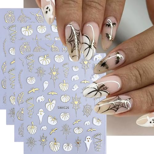 Halloween Pumpkin Ghost Nail Art Stickers - Style7 Fall Maple Leaf Bat Web 3D Decals