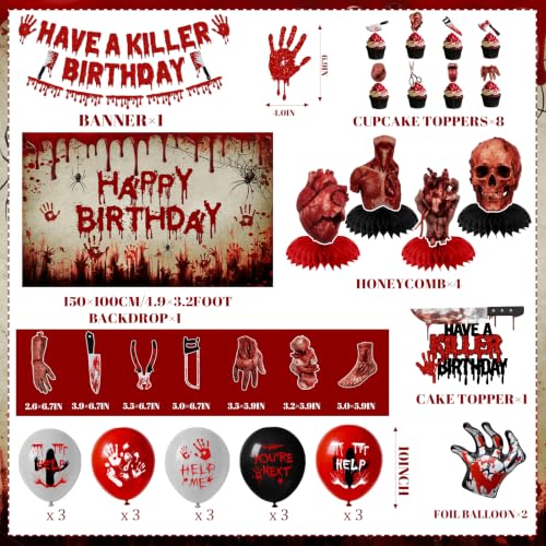 Horror Birthday Party Decorations Kit - Bloody Hand Prints Balloons Banners & More