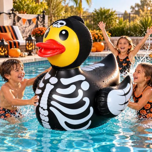 Halloween Skeleton Duck Inflatable Yard Decor - 4.6ft Giant Blow-up Pool Float - Bone Duck Variation