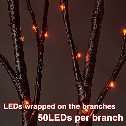 Halloween Lighted Branches with Timer - 100 LED Orange Fairy Lights - Black Tree Branches 32 Inch - Battery Operated - Variation of 100LEDs Orange Branches