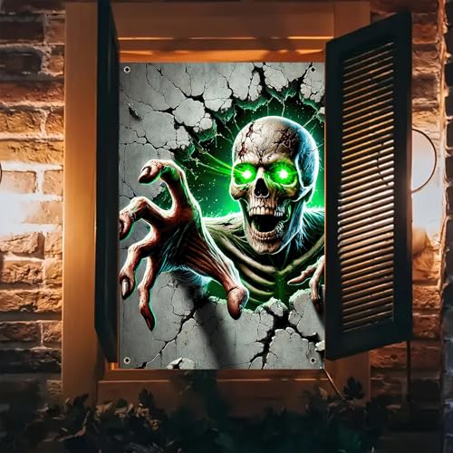 Halloween Creepy Doll Window Cover - 31x47 Inch Polyester Decor