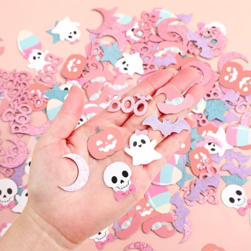 Pink Halloween Confetti - 200 pcs Pastel Glitter Party Table Decorations - Variation: Pink Halloween