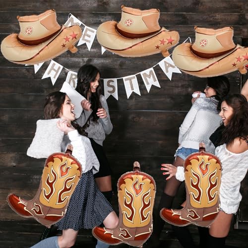 Western Cowboy Party Balloons - Cowboy Boot & Hat Foil Balloons, Cowboy Variation