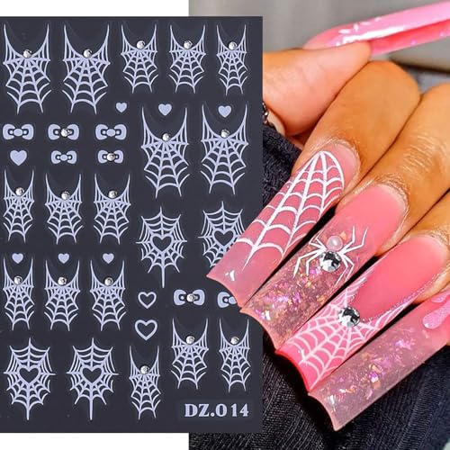 Halloween Nail Stickers 3D Self-Adhesive Nail Decals Love Spider Web - Gold Black White Rainbow, 5 Sheets