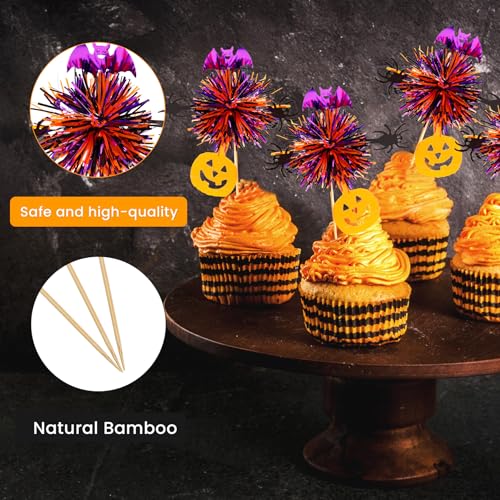 Halloween Firework Cupcake Toppers - 24 Pcs Spooky Pumpkin Bat Spider Decorations