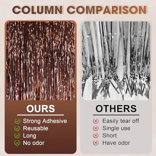 Brown Foil Fringe Backdrop Curtains - 3.3x6.6ft, 9 Pieces, Reusable Party Decor