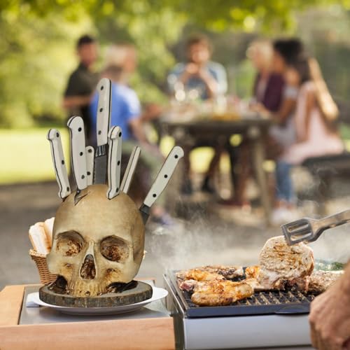 Skeleton Knife Holder for Kitchen - Spooky Skull Head Rack for Kitchen Storage